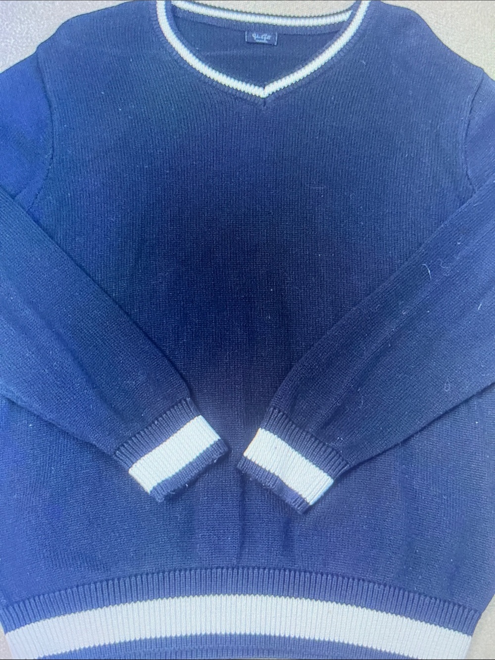 Brandy Melville Navy V-Neck Sweater with White Stripe Trim